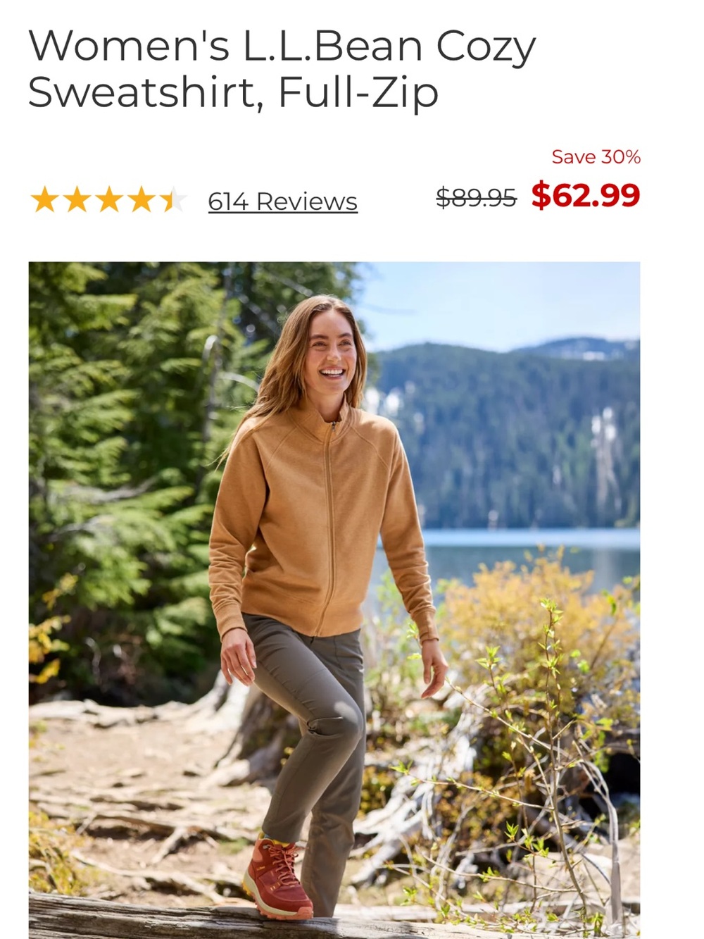 L.L. Bean Women's Cozy Sweatshirt Full Zip Camel Brown Zip Pullover